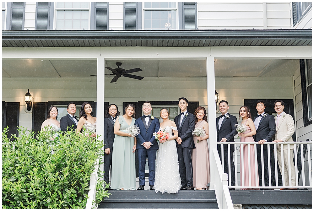 Wedding party portrait on rainy wedding day | The Manor at Airmont wedding | Northern VA Wedding Photographer