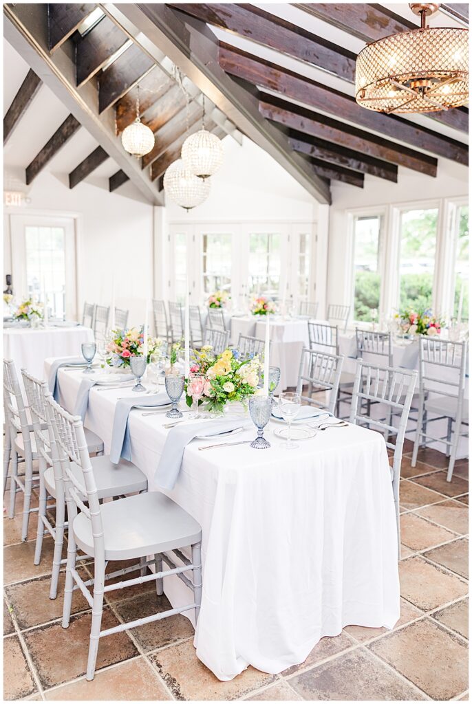 Indoor reception setup for spring pastel wedding | Virginia Estate Wedding Venues | Northern VA Wedding Photographer