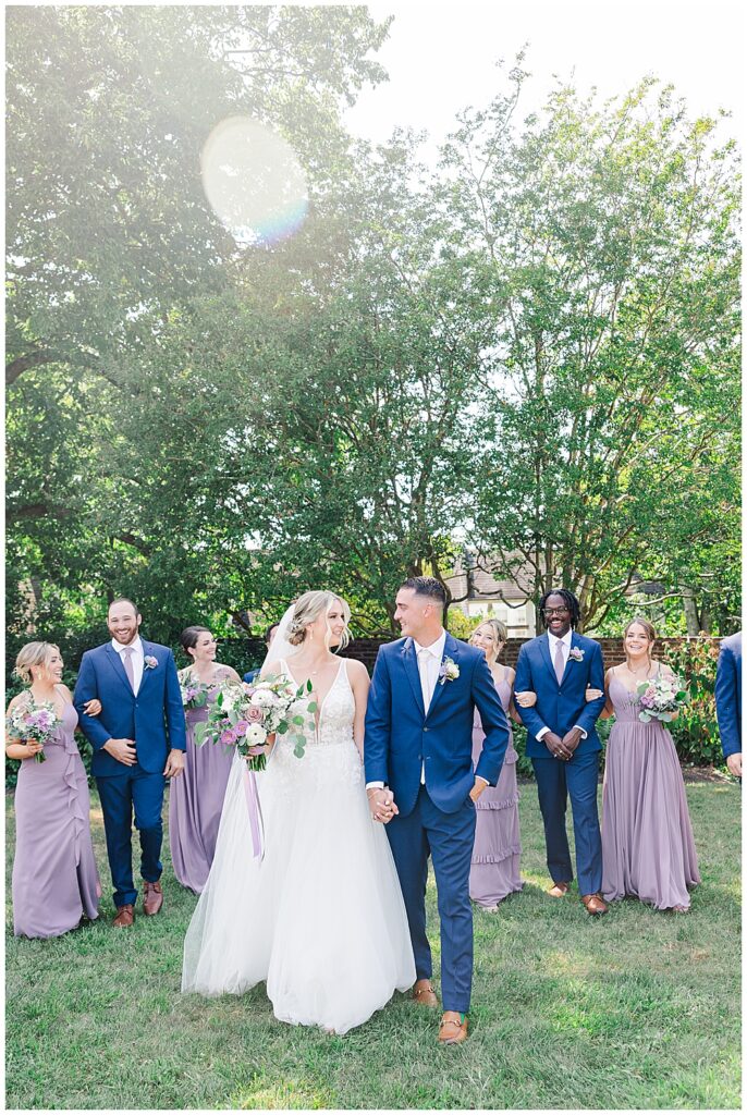 Lavender bridesmaid dresses from Revelry and bouquet inspiration for purple wedding theme; Bright blue groomsmen suits with lavender neckties

River Farm Wedding | Alexandria Wedding Photographer