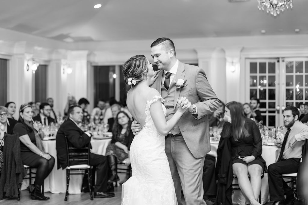 breaux vineyard reception hall, bride and groom share their first dance at wedding