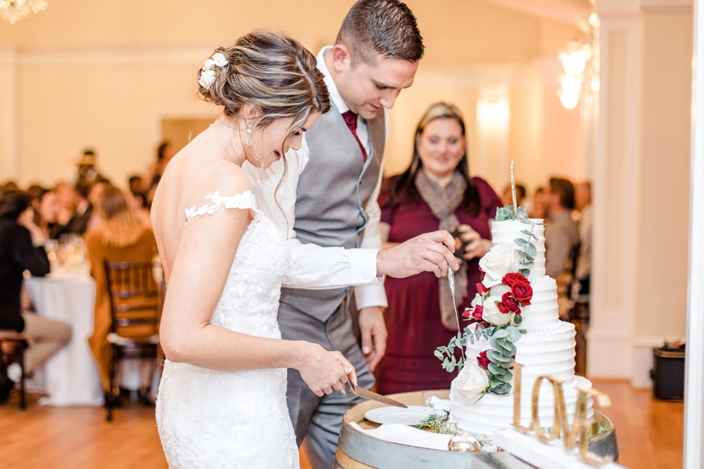 breaux vineyard reception hall, cake cutting wedding