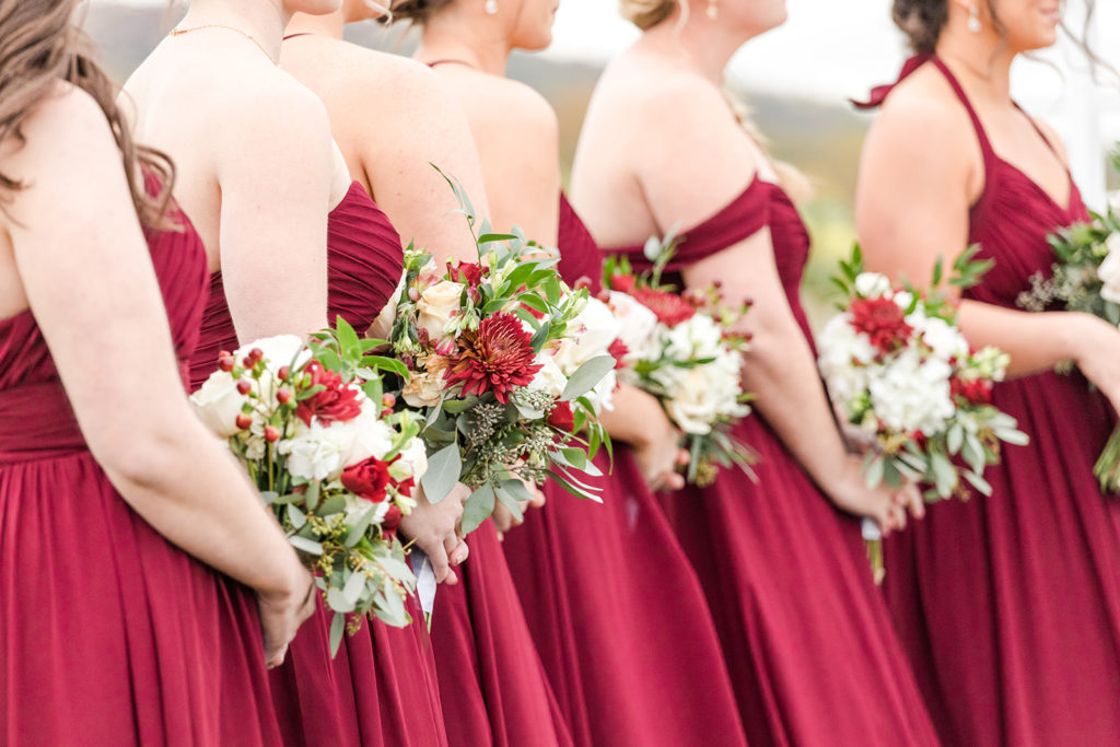 breaux vineyard, bridal party, fall wedding, fall florals, burgundy wedding, wine wedding, bridesmaid dresses