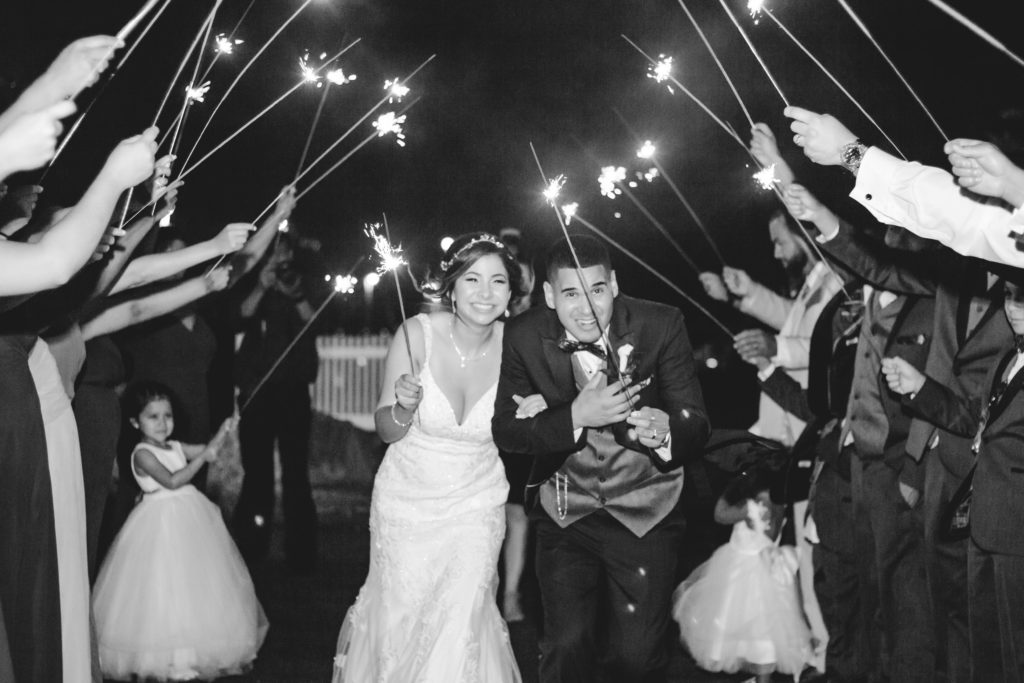 sparkler exit, bride and groom enjoy their faux exit the night of their wedding.