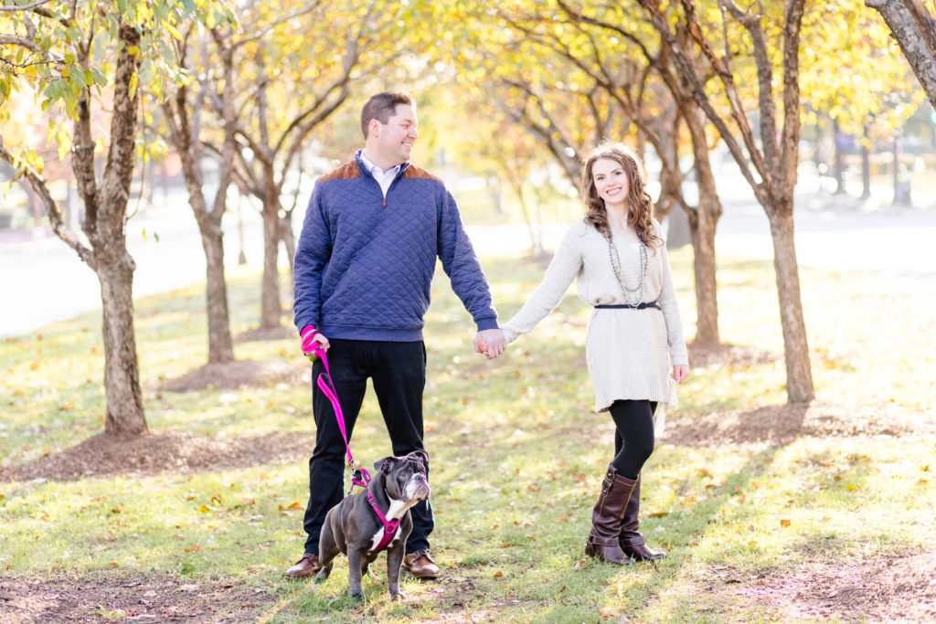 engagement sessions with a dog, fall engagement session autumn capitol hill engagement couples session
