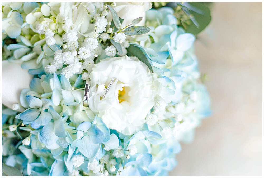 Dusty blue and white bridal bouquet