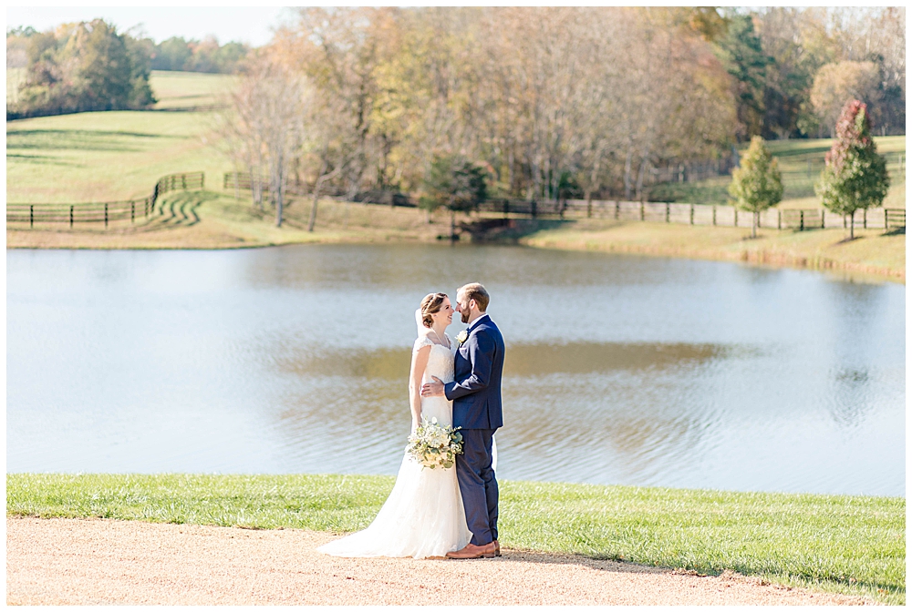 Fall wedding portraits of bride and groom in Charlottesville