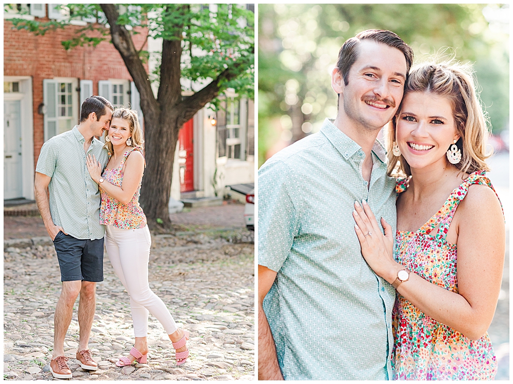 Engagement photos at Captain's Row in Old Town Alexandria, Virginia 
