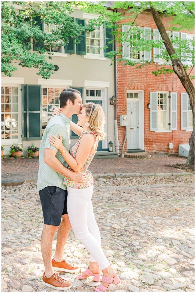 Engagement photos at Captain's Row in Old Town Alexandria, Virginia 