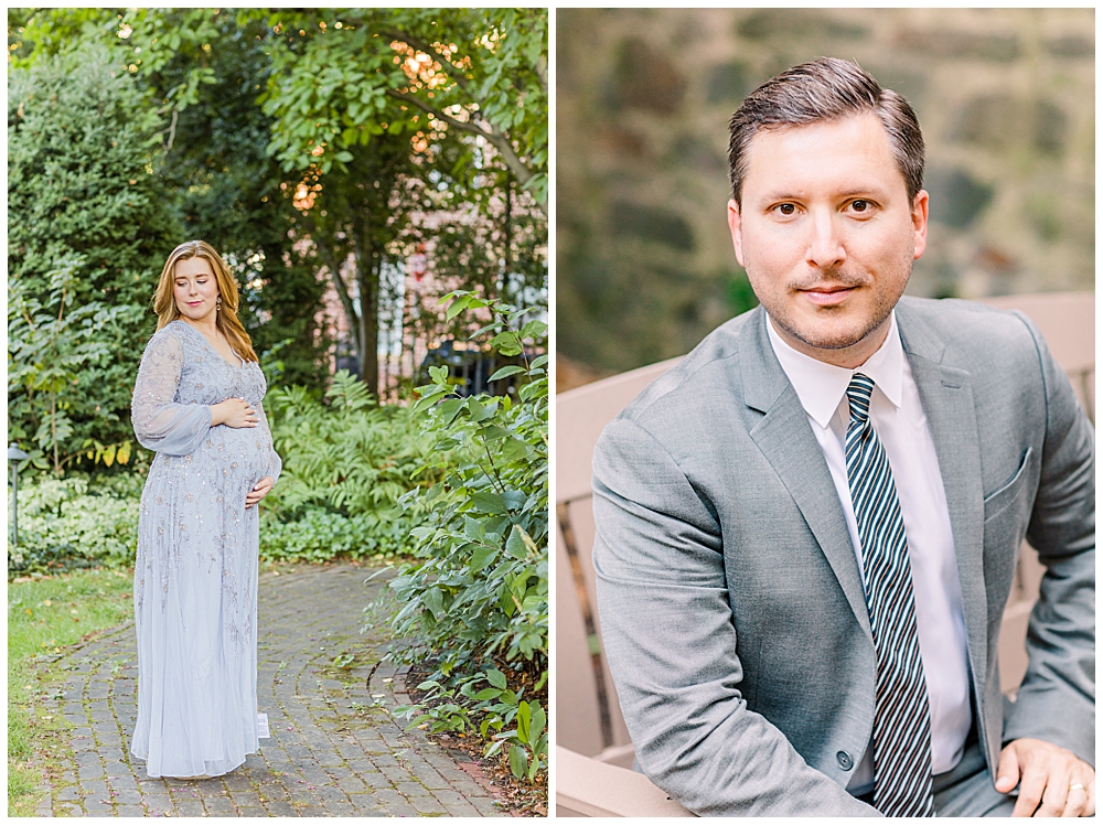 Garden maternity session in Old Town Alexandria by Virginia photographer at Carlyle House