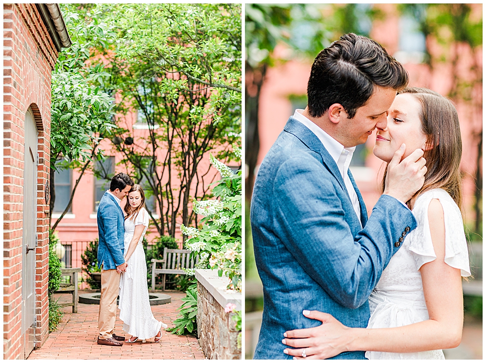 Engagement session at Holy Trinity Catholic Church in Georgetown, Washington, DC by a Virginia wedding photographer.