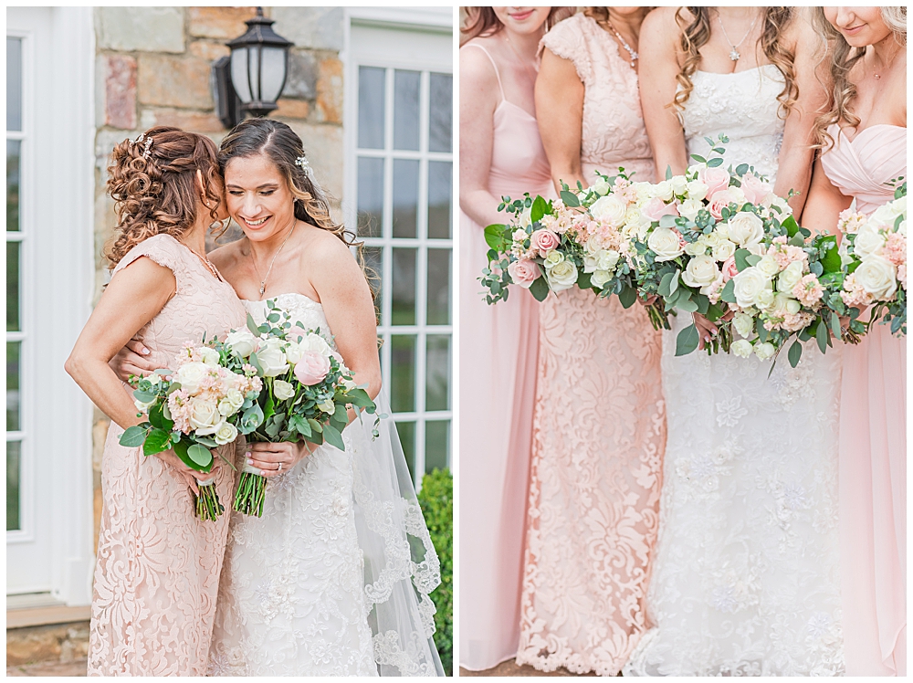 Northern Virginia wedding photographer | Pink bridesmaid dresses and bouquets with roses, eucalyptus | Wedding bouquets | bridesmaid bouquets | pink wedding color theme | mother of the bride dress | matron of honor dress | maid of honor dress Northern VA wedding photographer | DC wedding photographer 