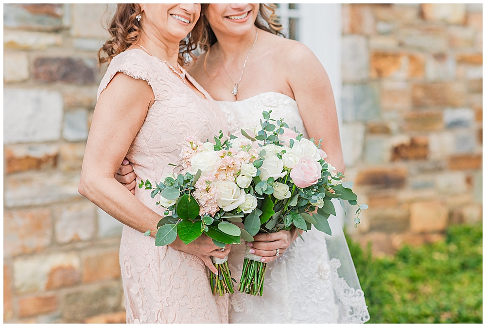 Northern Virginia wedding photographer | Pink bridesmaid dresses and bouquets with roses, eucalyptus | Wedding bouquets | bridesmaid bouquets | pink wedding color theme | mother of the bride dress | mom as matron of honor Northern VA wedding photographer | DC wedding photographer 