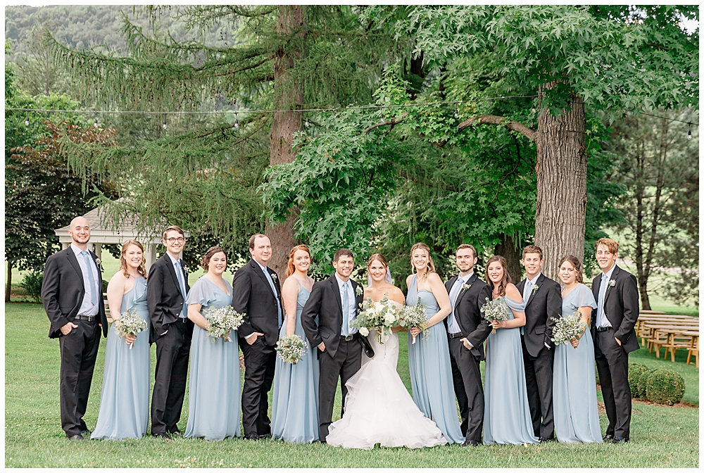 Whitehall Estate wedding | dusty blue bridesmaid dresses | baby's breath bridesmaid bouquets | black groomsmen suits | Virginia mansion weddings | Loudon County wedding photographer