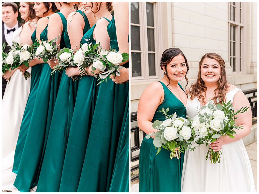 George Peabody Library wedding bridesmaid photos outside one of the best wedding venues in Baltimore, MD. Taken by a DMV Wedding Photographer.