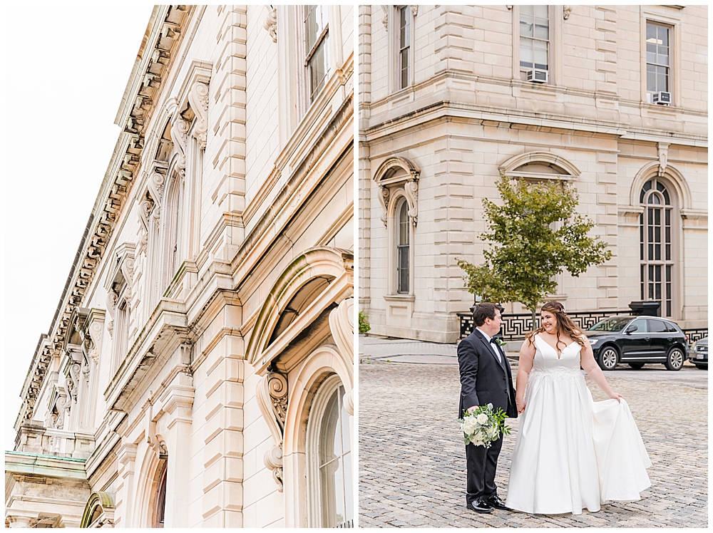 George Peabody Library wedding photos outside one of the best wedding venues in Baltimore, MD. Taken by a DMV Wedding Photographer.