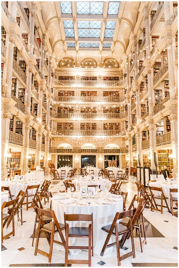 George Peabody Library wedding reception, photo taken by a Baltimore wedding photographer