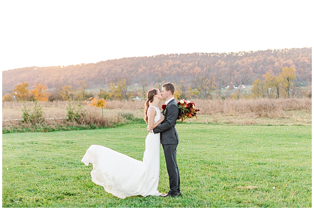 Golden hour sunset portraits at Morgan and Jackie's October Fox Meadow Barn wedding in Winchester, VA | Photos by Northern Virginia wedding photographer, Emily Nicole Photography