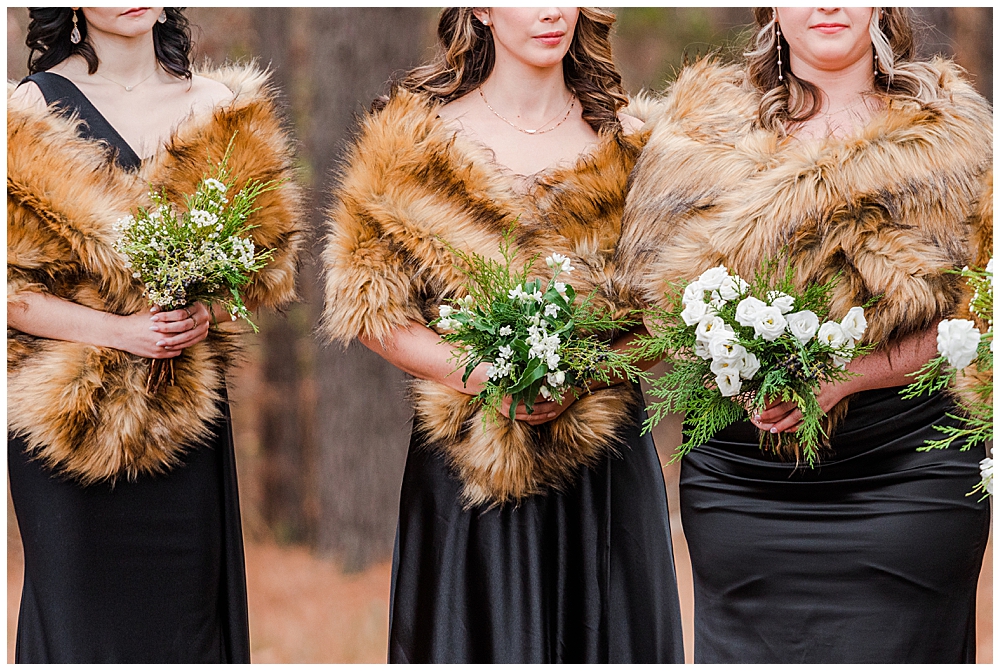 All Black Winter Bridesmaid Inspo | Barn at Timber Creek Richmond Wedding Venue