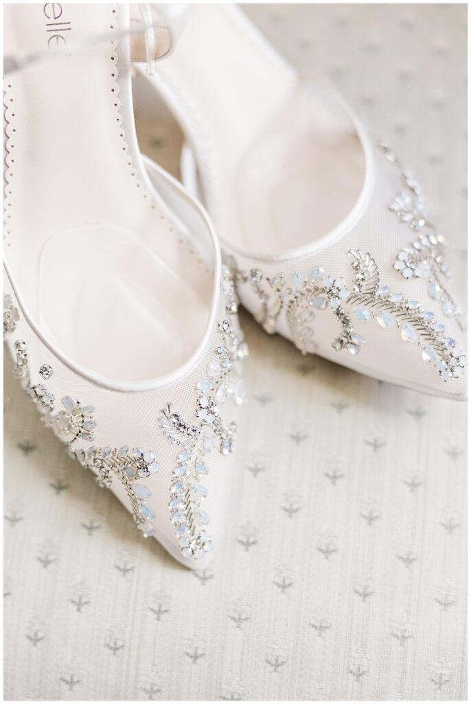 The best wedding shoes for an outdoor, spring wedding. Bella belle heels with beading. Ivory bridal shoes.
