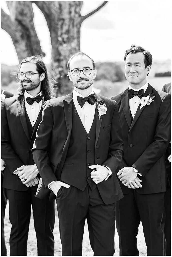 Groom and groomsmen portraits classic | Black and white wedding photography by a northern Virginia wedding photographer