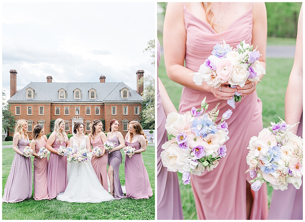 Estate at River Run bridesmaid photos for spring | Lavender purple and mauve pink bridesmaid dresses | VA photography