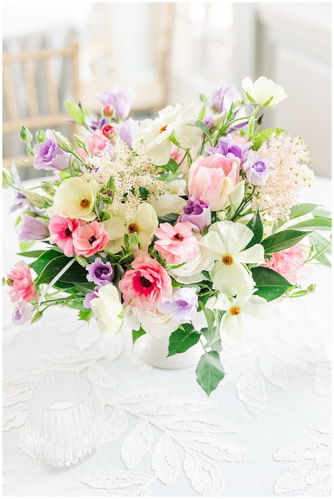 Spring pastel florals for wedding reception centerpieces | Virginia wedding photography