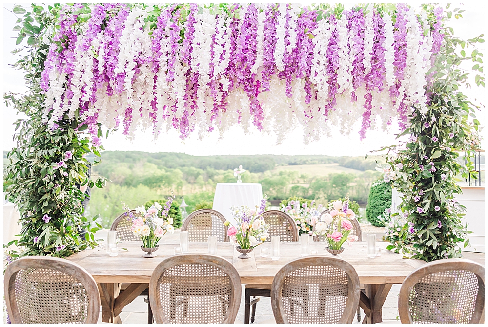Pastel floral design and reception setup inspo for outdoor Estate at River Run wedding venue | VA wedding photographer