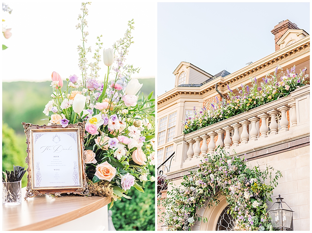Pastel lilac and lavender floral design centerpieces for outdoor wedding reception | VA wedding photographer