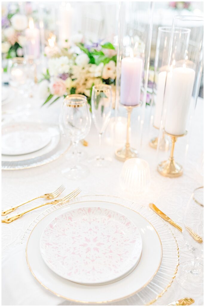 Pink pastel reception setup inspiration and place setting ideas for wedding | Virginia wedding photography