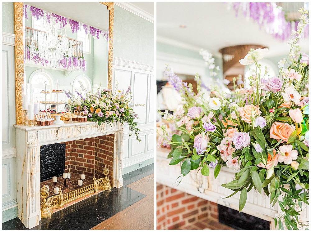 Pink pastel reception setup inspiration and dessert station ideas for Estate at River Run wedding | Virginia wedding photography