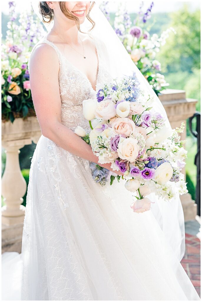 Pastel pink, blue, and purple bridal bouquet for spring wedding | Northern VA Wedding Photographer