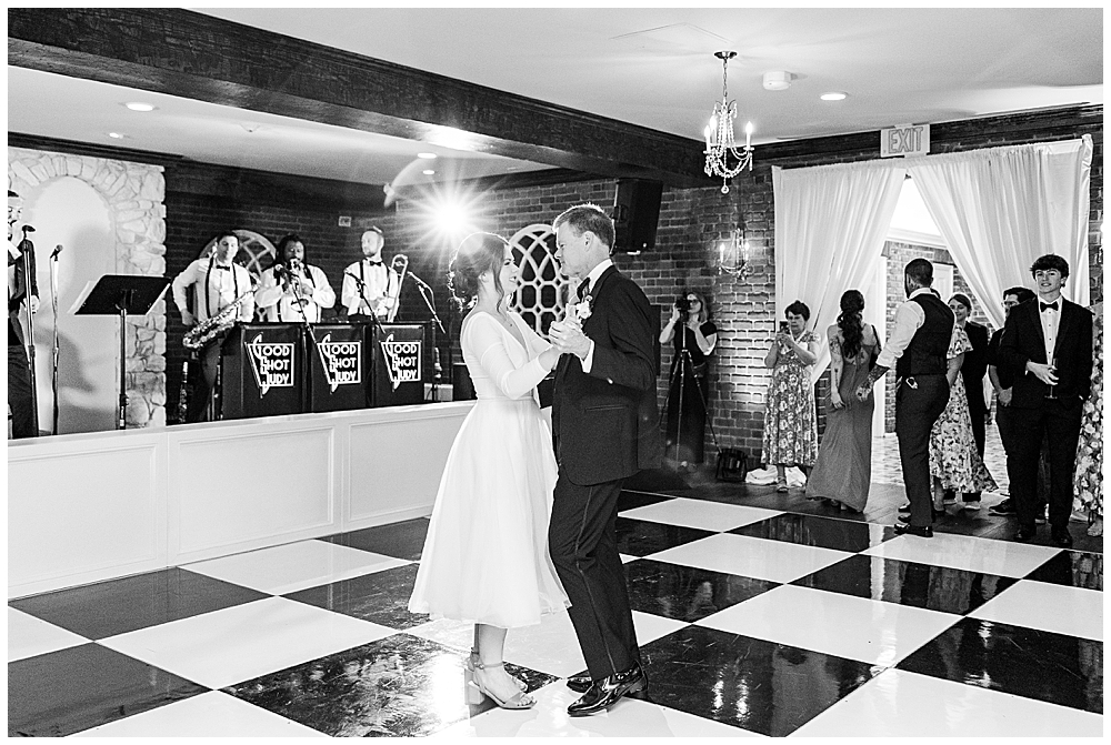 Tuscan ballroom transformed into classy jazz club for wedding reception at Estate at River Run wedding | Bride and Father of the Bride share Daddy-Daughter Dance | Northern VA Wedding Photographer