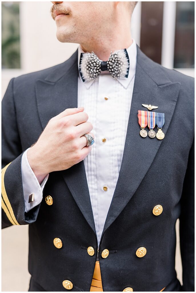 Brackish bowtie on military groom for wedding day | D.C. wedding photographer