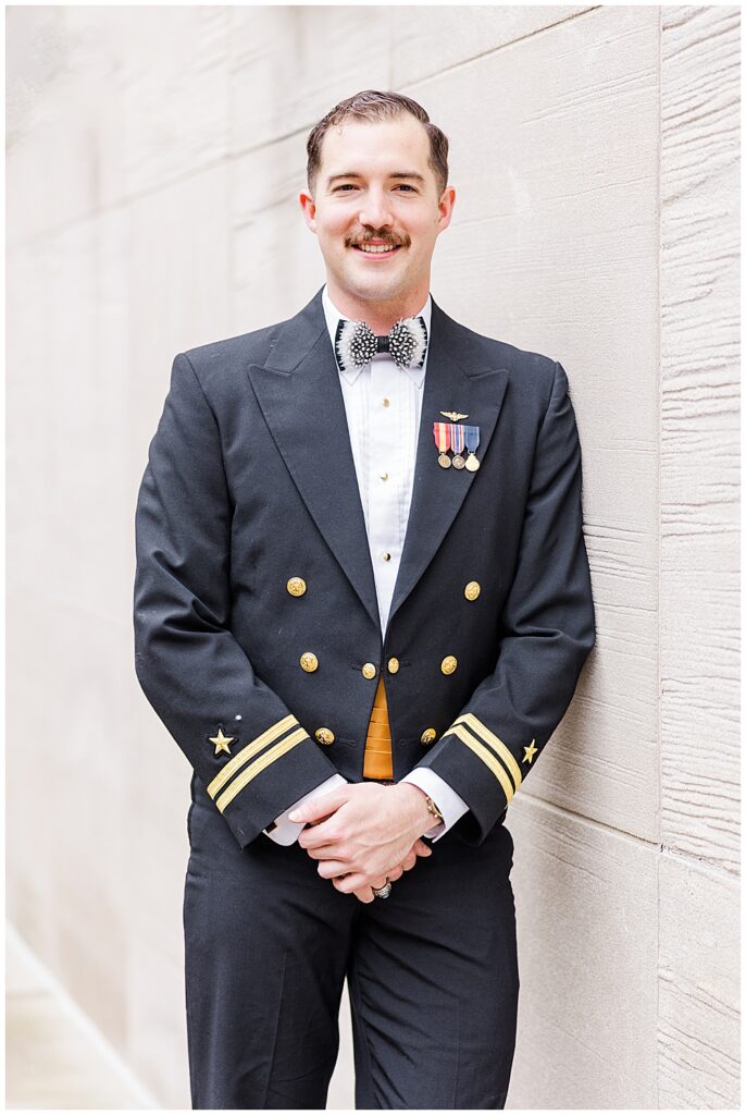 Navy servicemember groom portrait on wedding day | D.C. wedding photographer