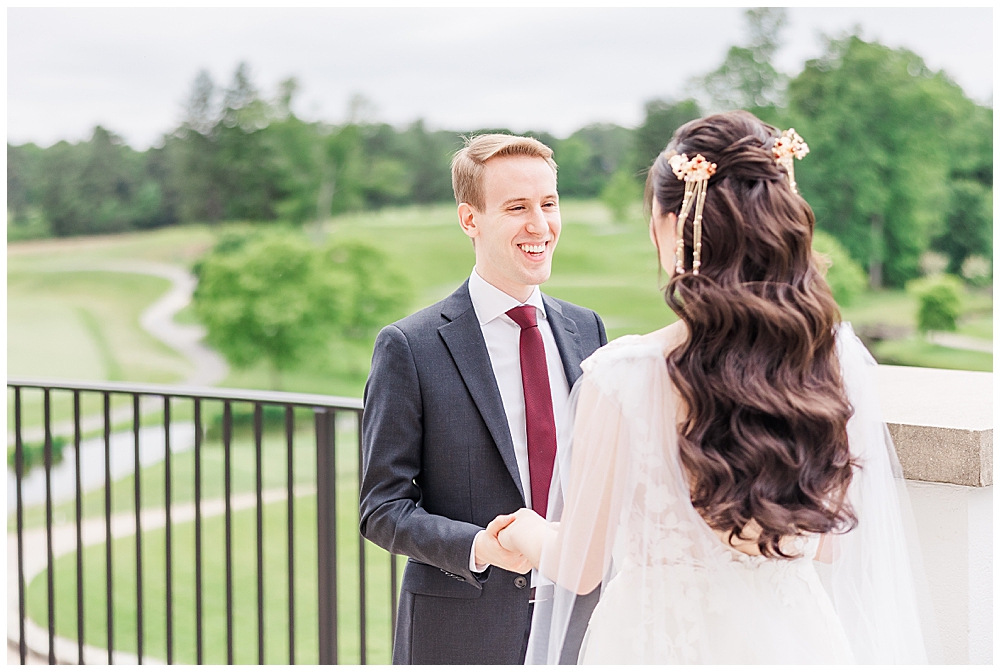 Bride and Groom share a private first look at Congressional Country Club wedding in Bethesda, MD | DMV Wedding Photographer