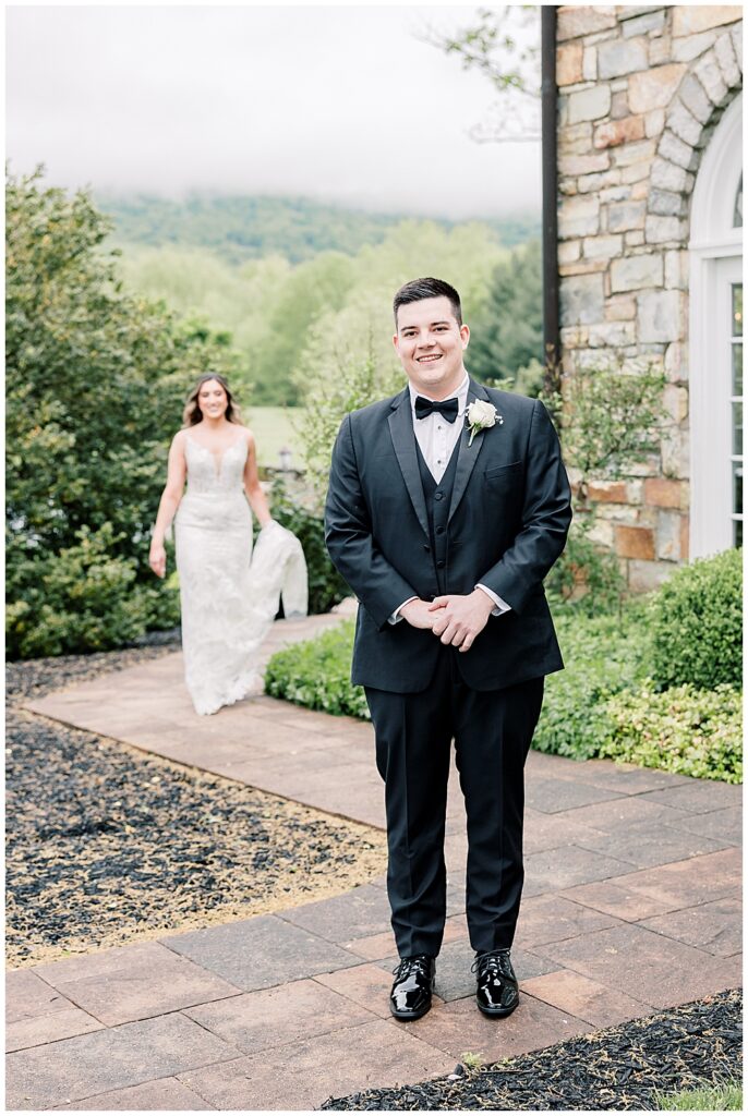 Bride and Groom first look at Evergreen Country Club wedding | Northern VA Wedding Photographer | Haymarket wedding venues