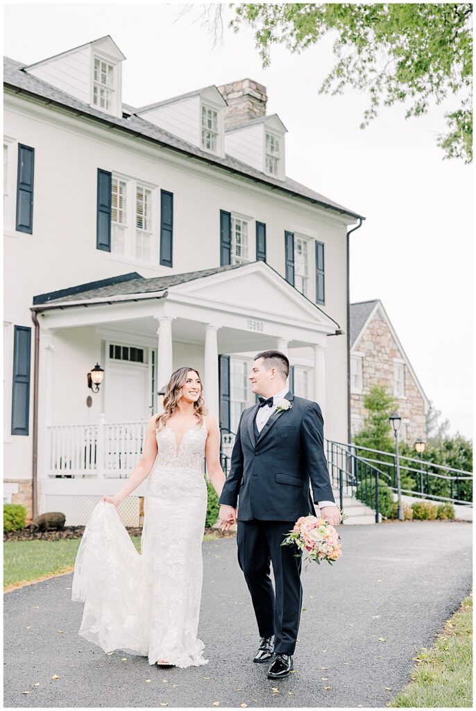 Bride and groom portrait in front of The Inn at Evergreen | Evergreen Country Club wedding | Northern VA wedding photographer