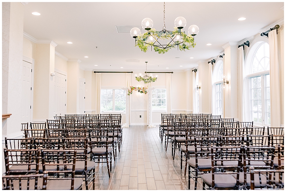 Indoor ceremony setup and layout at Evergreen Country Club wedding | Northern VA Wedding Photographer