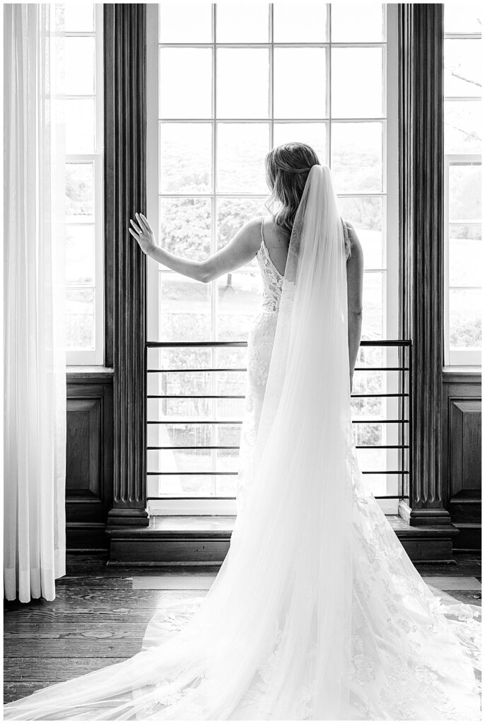 Indoor silhouette bridal portrait at Evergreen Country Club wedding | Northern VA Wedding Photographer