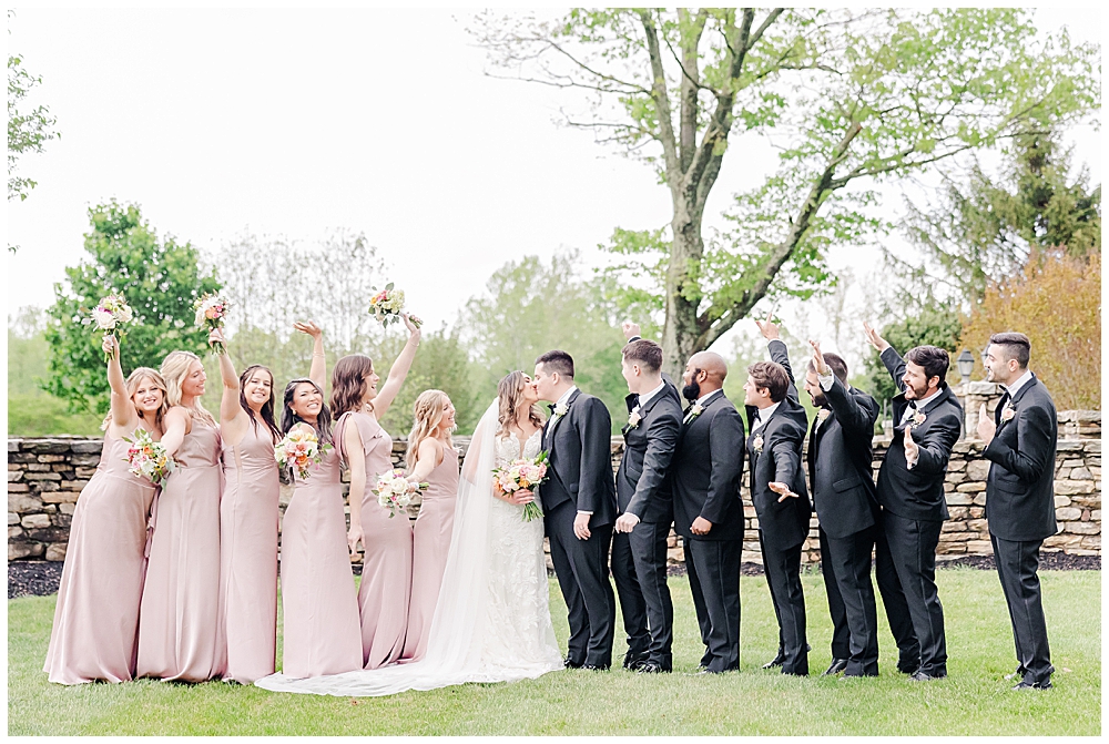 Satin pink and black tie wedding party photos at Evergreen Country Club wedding in spring | Northern VA Wedding Photographer