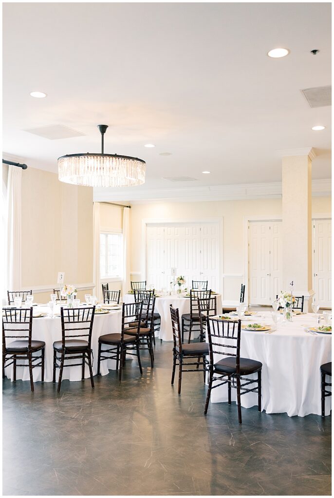 Indoor reception setup at Evergreen Country Club wedding in spring | Northern VA Wedding Photographer