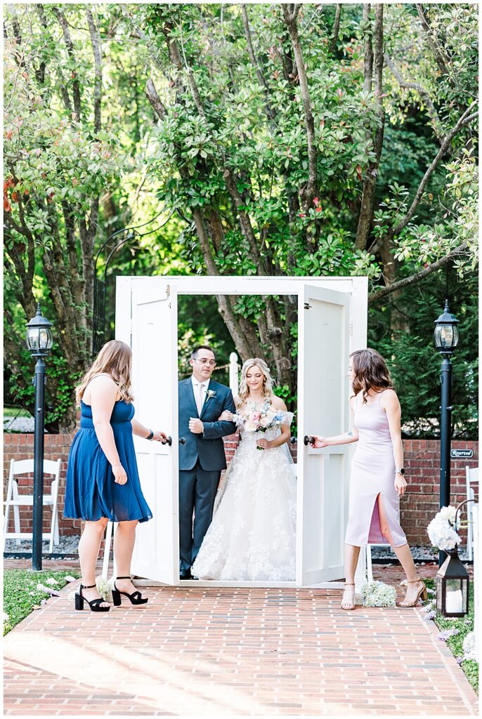 Wedding ceremony entrance at fairytale-themed Historic Mankin Mansion wedding in June | Richmond wedding photographer