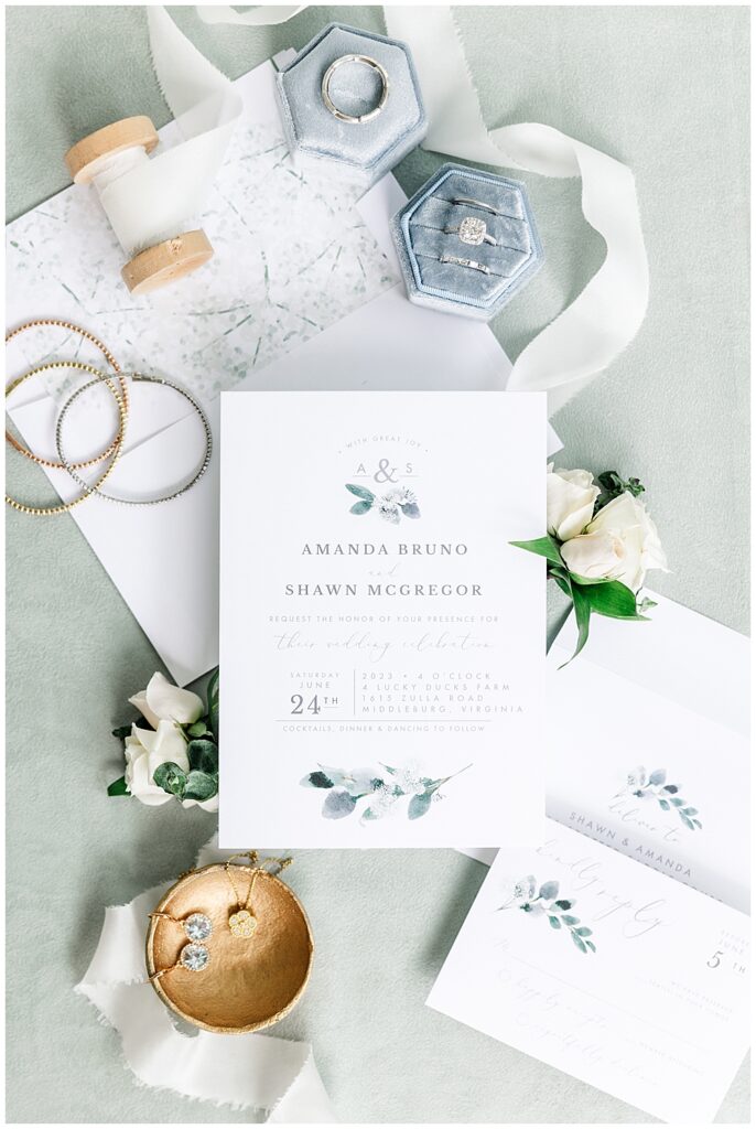 Simple Wedding Invitation Suite Flat-Lay Inspo | Northern VA Wedding Photographer