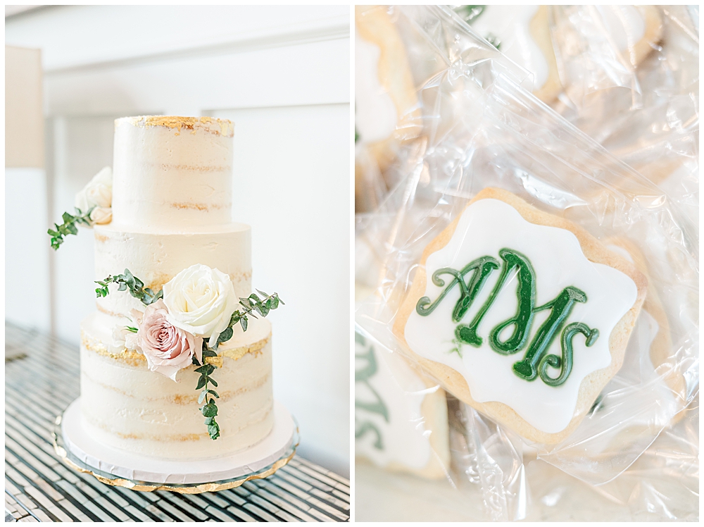 Modern, 3-Tier Wedding Cake with Personalized Cookies | Northern VA Wedding Photographer
