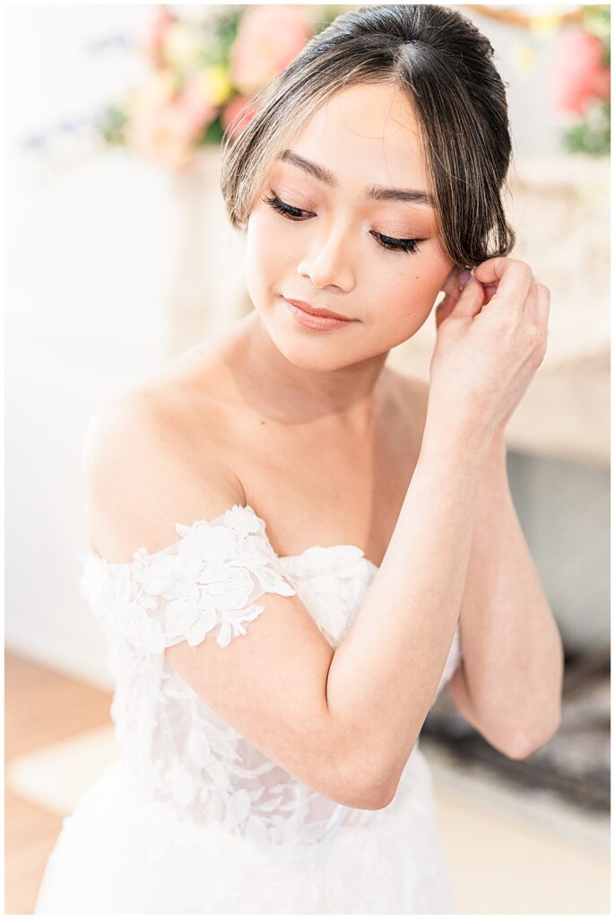 Bridal wedding makeup inspiration for spring wedding | Wedding updo hair inspiration | The Manor at Airmont wedding | Northern VA Wedding Photographer