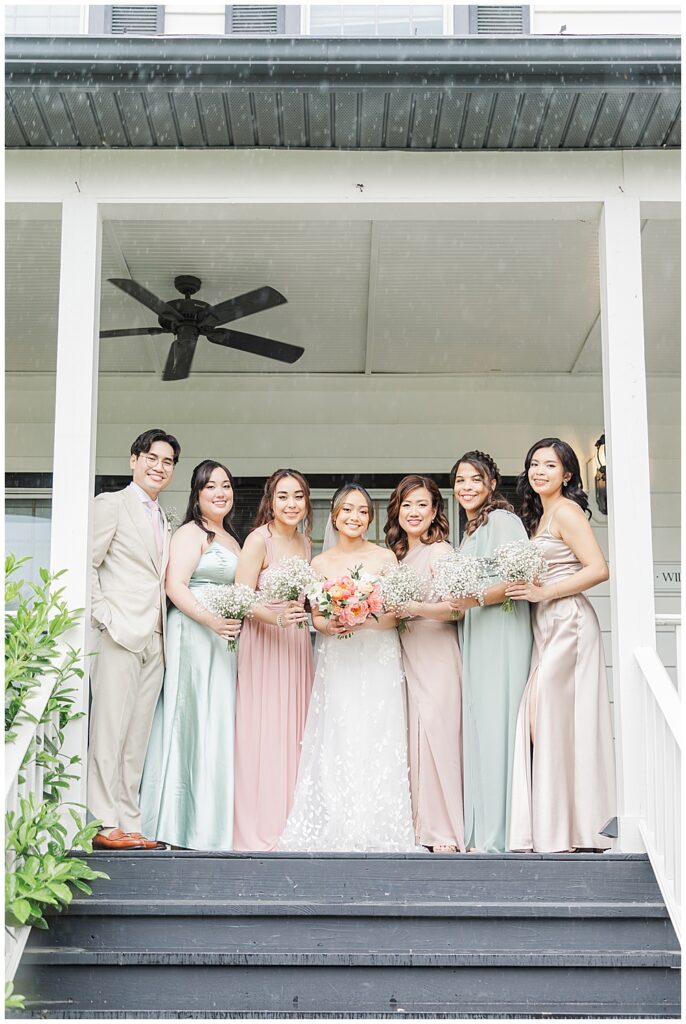 Bridal party portrait on rainy wedding day | The Manor at Airmont wedding | Northern VA Wedding Photographer