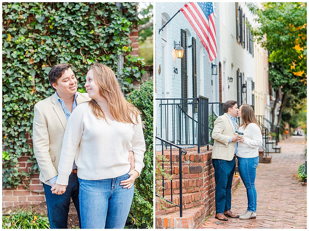 A D.C. couple's fall engagement photos taken at Georgetown in the morning by Emily Nicole Photography, a DMV wedding photographer