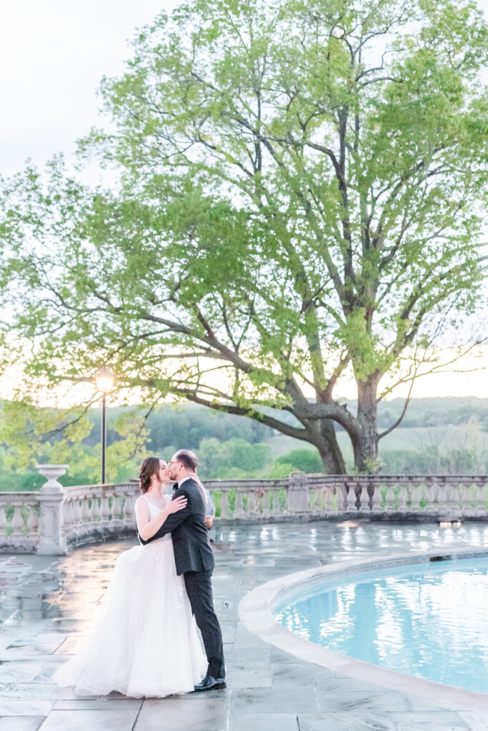 Bride and Groom golden hour photos at Estate at River Run wedding in spring | Northern VA Wedding Photographer